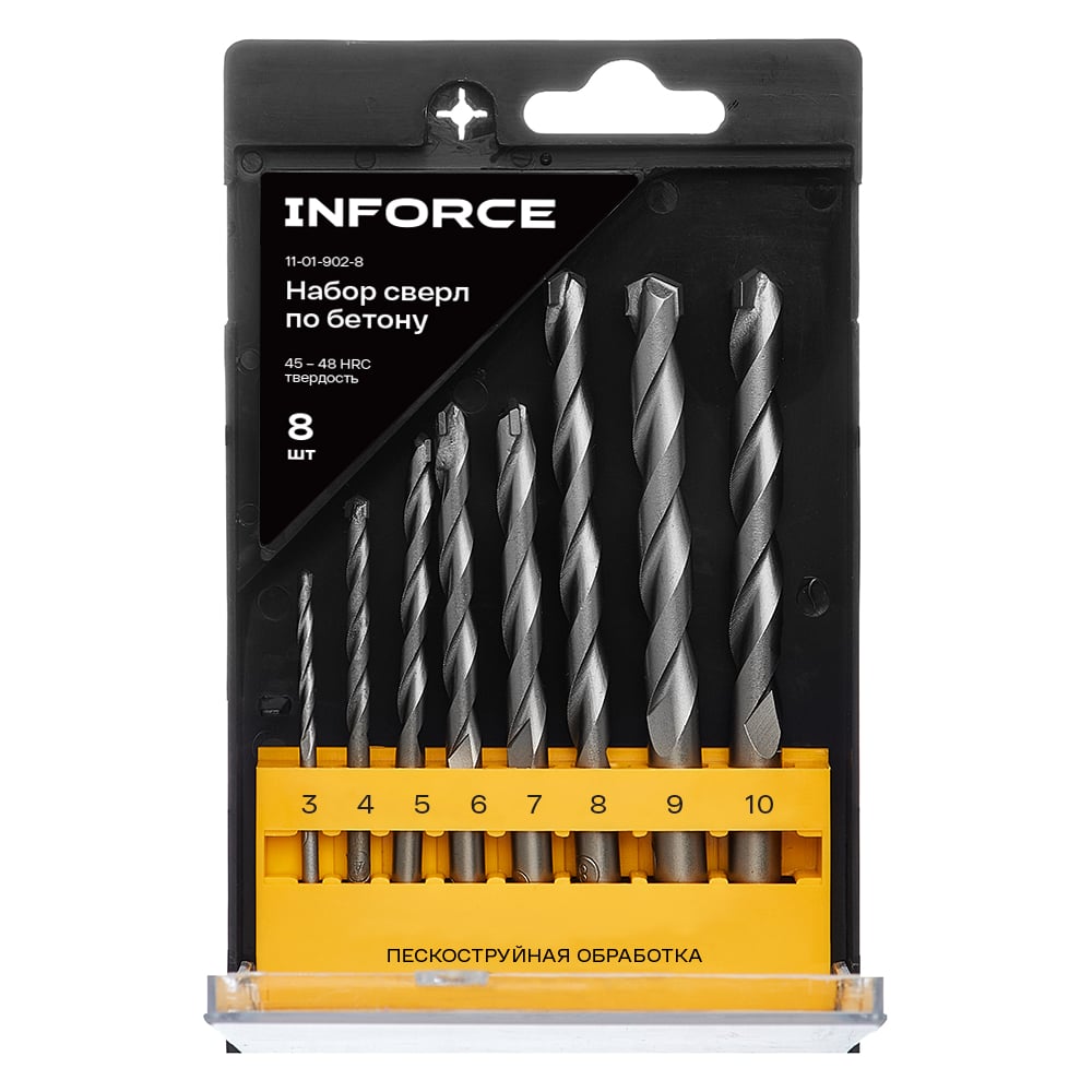 Изображение товара Набор сверл по бетону 8 шт, 3-10 мм Inforce 11-01-902-8