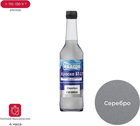 Изображение товара Атмосферостойкая краска Krafor БТ-177 серебрянка 1 л 0.7 кг 14 48423