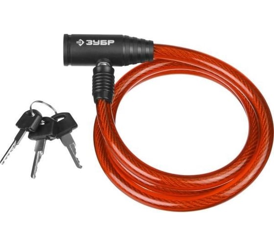 Изображение товара Тросовый замок Зубр Мастер 3 ключа в комплекте длина троса 650 мм d 10 мм 37263-65