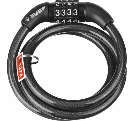 Изображение товара Тросовый кодовый Замок Зубр Стандарт с неизменяемым кодом длина троса 1200 мм d 8 мм 37267-120