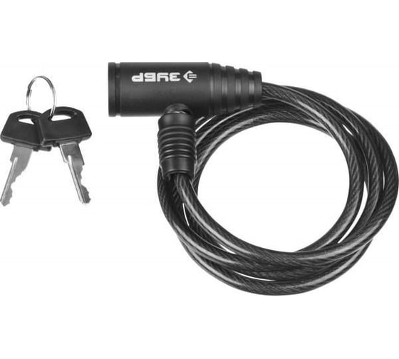 Изображение товара Тросовый замок Зубр Стандарт 2 ключа в комплекте длина троса 1200 мм d 6 мм 37269-120