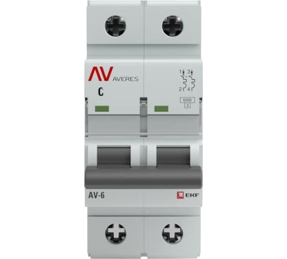 Изображение товара Автоматический выключатель EKF AV-6 2P 2A C 6kA AVERES mcb6-2-02C-av