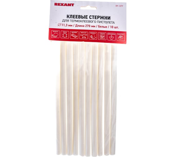 Изображение товара Клеевые стержни Rexant 11х270 мм белые 10 шт. 09-1277
