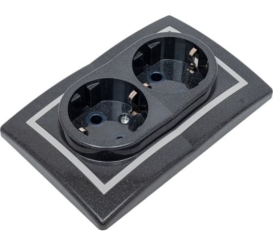 Изображение товара Розетка Aling-conel PRESTIGE с заземлением двойная 16A 250V графит-серый-графит /арт. / 604.21