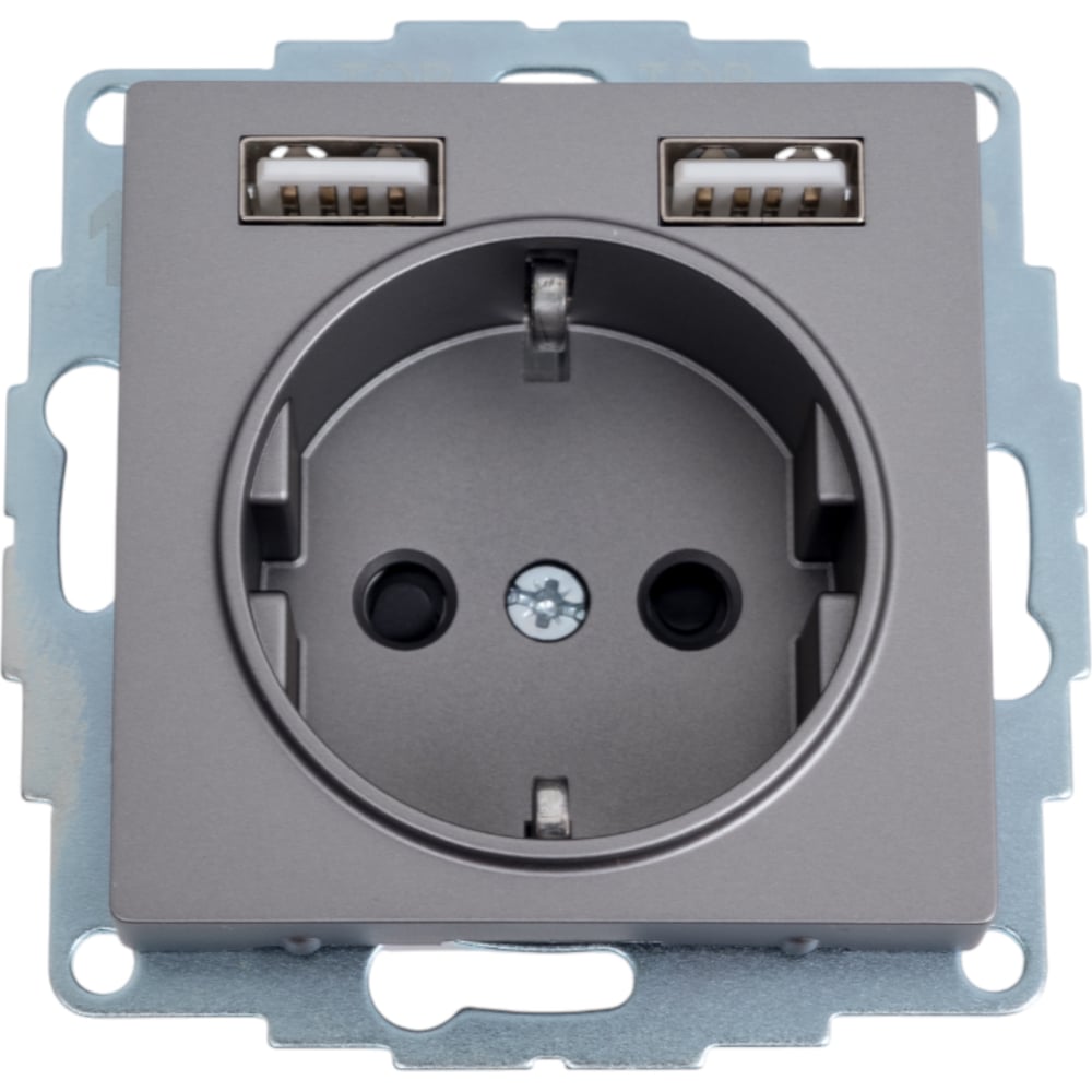 Изображение товара Розетка 16А с 2 USB A Systems Electric Atlasdesign сталь IP20