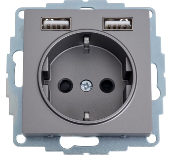 Изображение товара Розетка 16а c 2 usb a+a Systeme Electric Atlasdesign сталь, 5в/2,4 а, 2x5в/1,2 а ATN000930