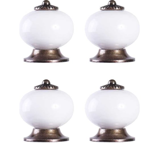 Изображение товара Мебельные ручки-кнопки/кнобы для мебели/фасадов/кухни Larvij 4 шт. материал керамика/цинковый сплав, цвет белый/золото L4.knob01WHx4