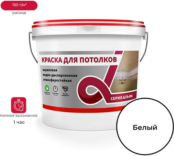 Изображение товара Водно-дисперсионная краска ALFAVIT Альфа для потолков 14 кг 1 42754