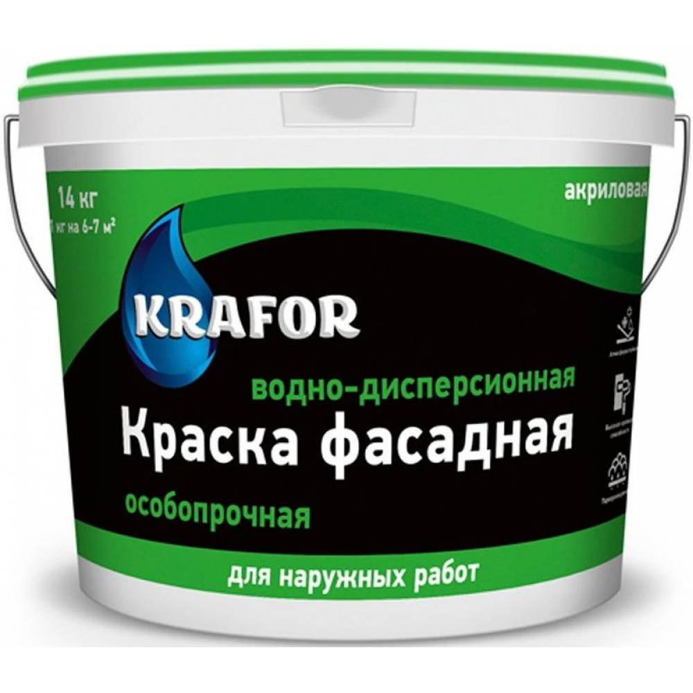 фото Фасадная краска krafor в/д особопрочная 6.5 кг 26951