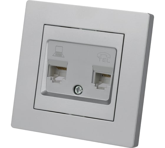 Изображение товара Розетка телефонная rj11 + компьютерная rj45 TDM ELECTRIC серебр. металлик "сенеж" SQ1816-0248