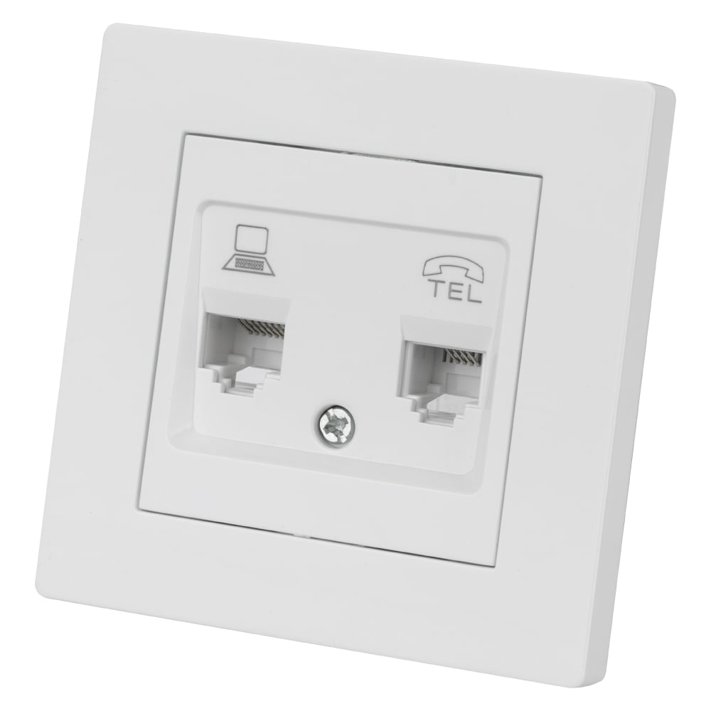 Изображение товара Розетка телефонная и компьютерная TDM ELECTRIC сенеж SQ1816-0048 белая для встраиваемого монтажа