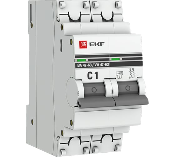 Изображение товара Автоматический выключатель EKF 2P 1А C 4,5kA ВА 47-63 PROxima mcb4763-2-01C-pro