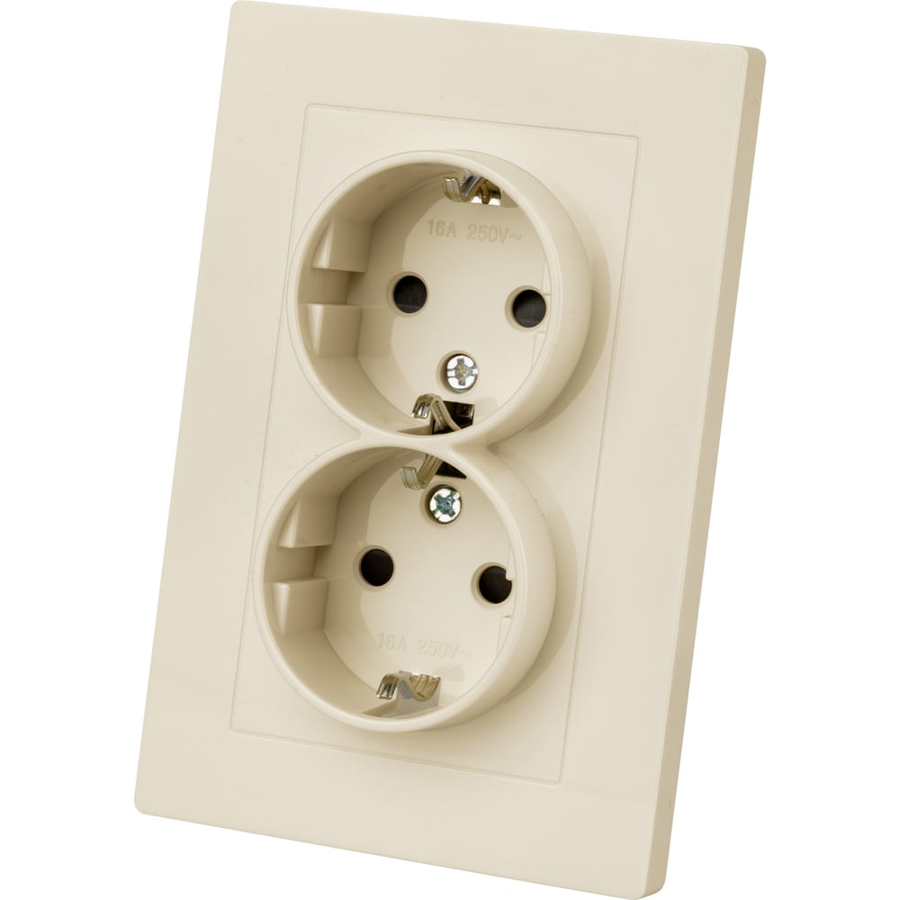 Изображение товара Розетка двойная TDM ELECTRIC 2п+з 16А 250В с защитными шторками слоновая кость