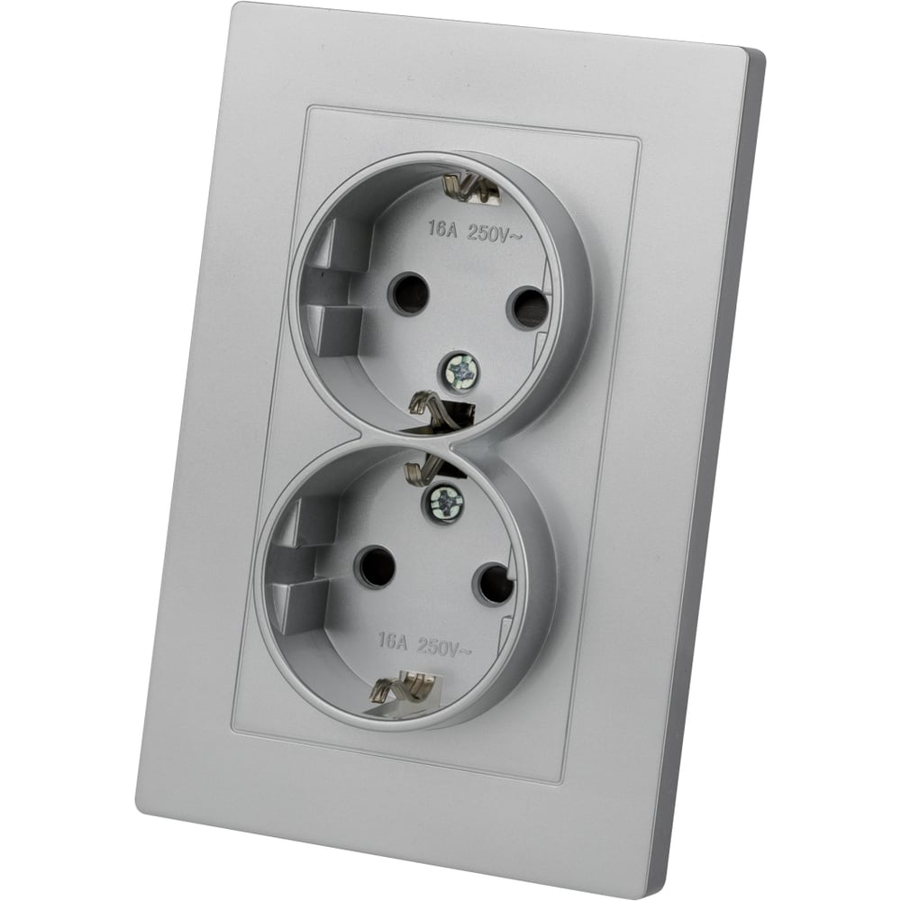 Изображение товара Двойная розетка TDM ELECTRIC 2п+з 16А 250В с шторками металлическая