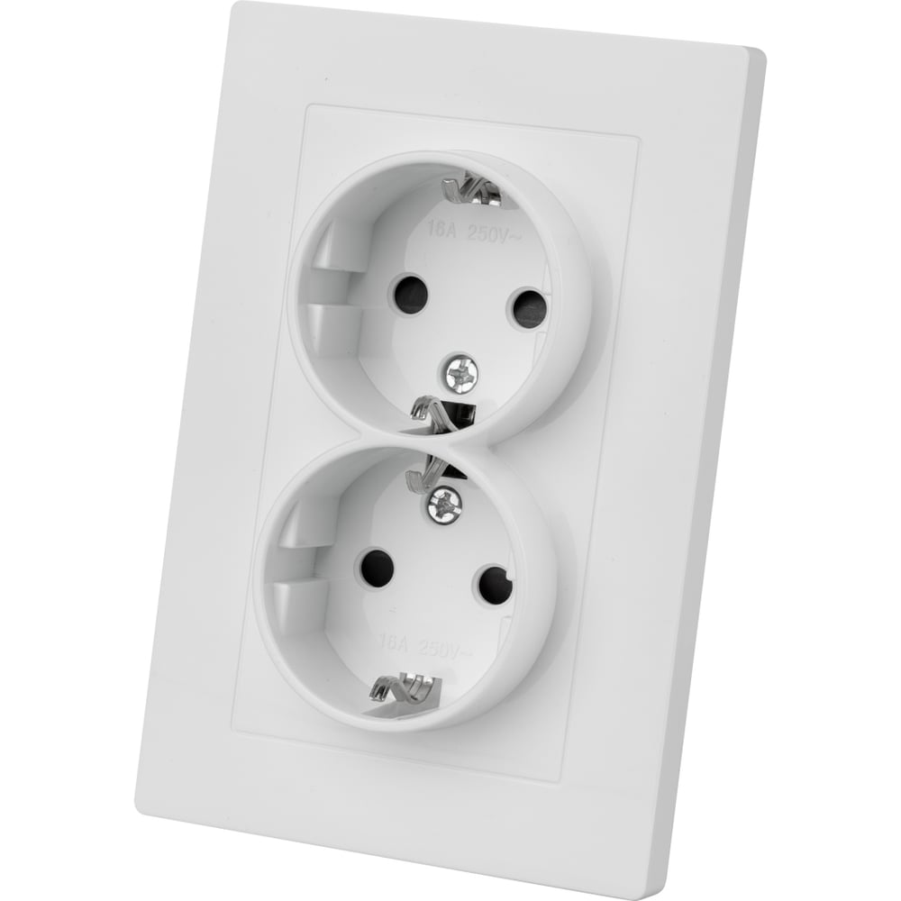 Изображение товара Розетка двойная TDM ELECTRIC 2п+з 16А 250В белая "Сенеж" с защитными шторками