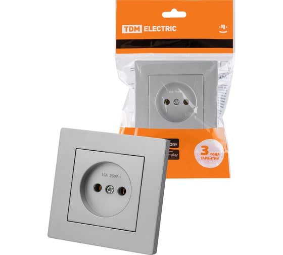 Изображение товара Розетка TDM ELECTRIC 2п 10А 250В серебр. металлик "сенеж" SQ1816-0230