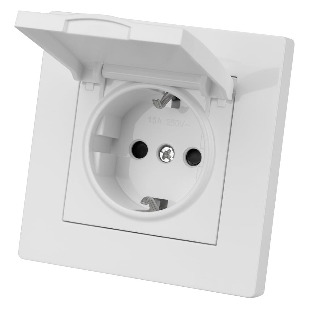Изображение товара Розетка TDM ELECTRIC 2п+з 16А IP44 белая With защитными шторками SQ1816-0039