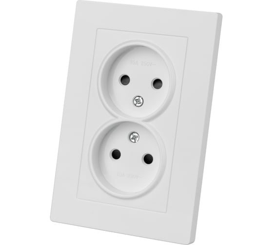 Изображение товара Розетка двойная TDM ELECTRIC 2п 10А 250В с защитными шторками белая "сенеж" SQ1816-0035