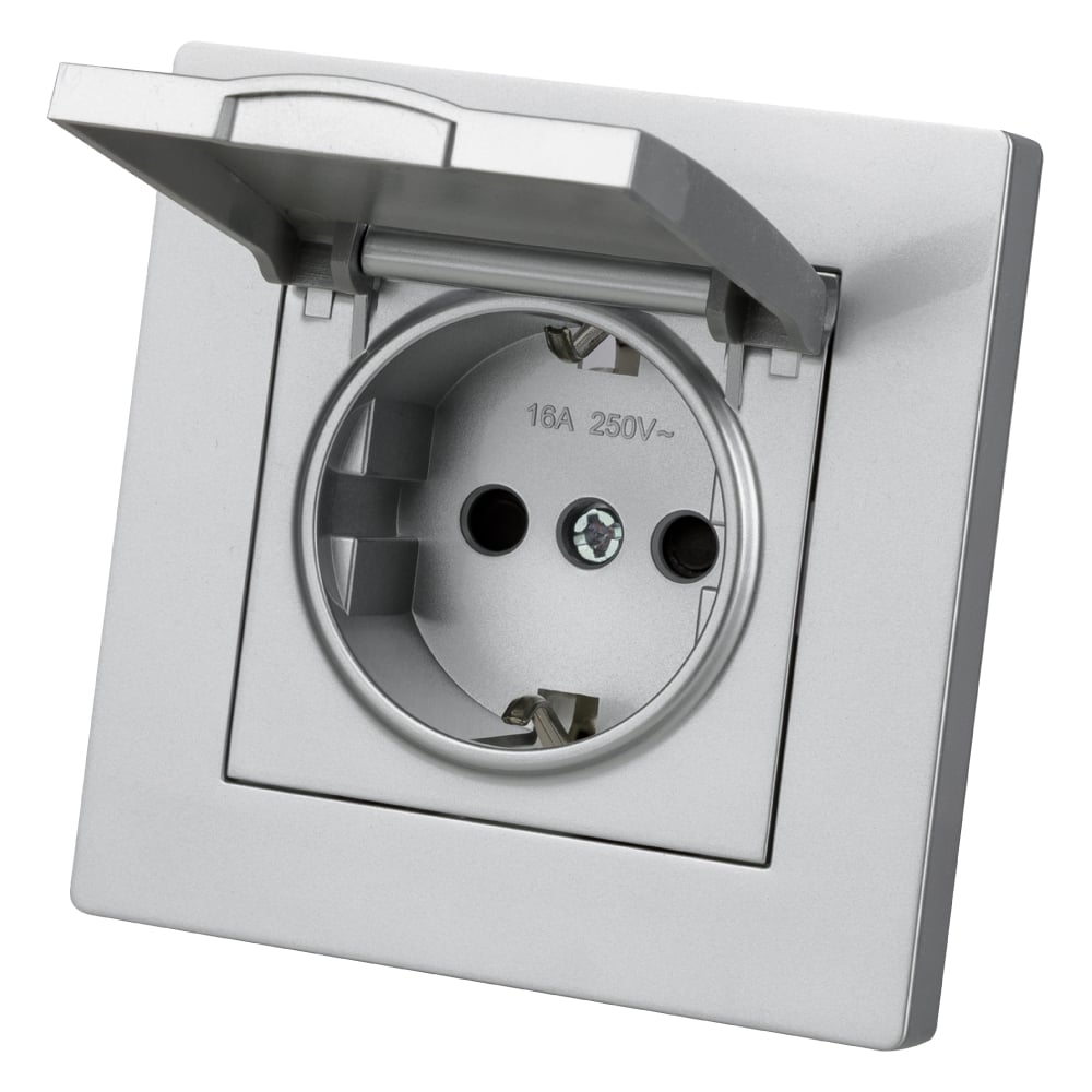 Изображение товара Розетка TDM ELECTRIC 2п+з 16А 250В IP44 серебристый металлик