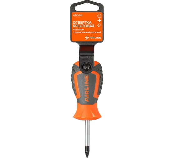 Изображение товара Отвертка крестовая Airline PZ1x38мм с эргономичной рукояткой магнитная, пласт.подвес ATAV511