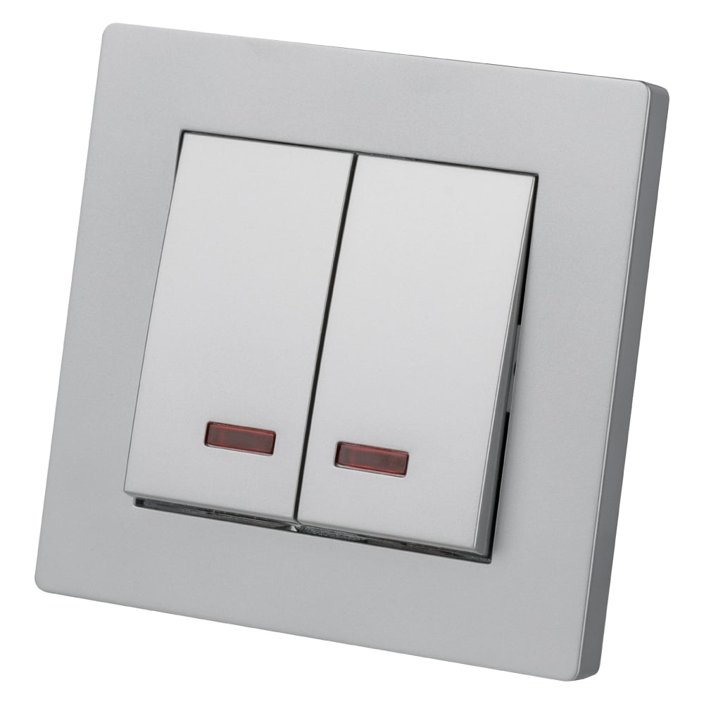 Изображение товара Выключатель 2-х клавишный TDM с подсветкой Сенеж SQ1816-0214