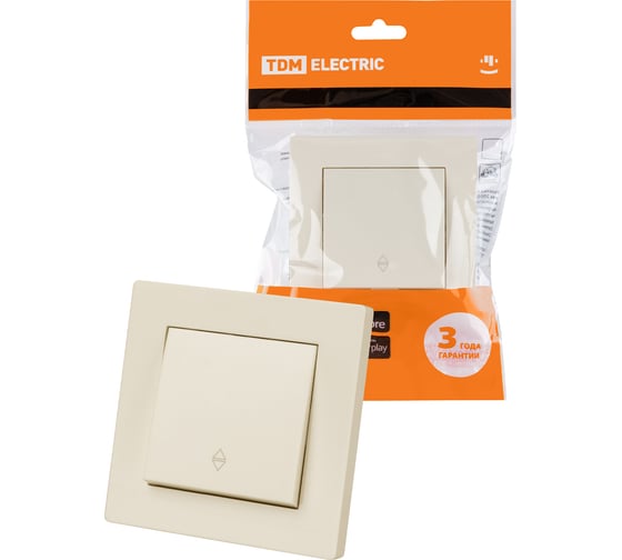 Изображение товара Выключатель 1 клавишный на 2 направления TDM 10А слоновая кость "сенеж" SQ1816-0115