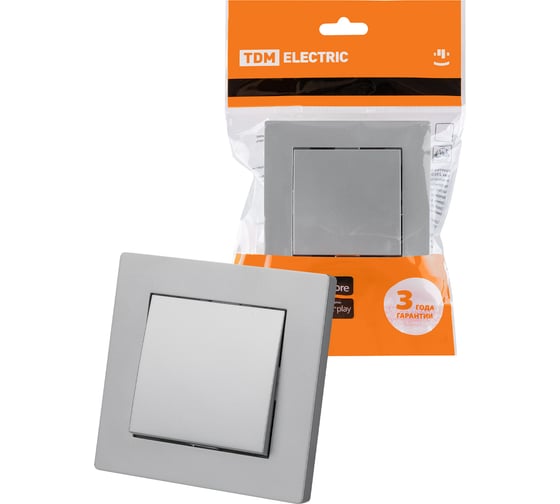 Изображение товара Выключатель 1 клавишный TDM 10А серебр. металлик "сенеж" SQ1816-0210