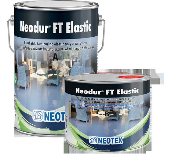 Изображение товара Двухкомпонентное гидроизоляционное покрытие из полимочевины NEOTEX Neodur FT Elastic A+В 5.5кг светло-серый (Ral 7035) 11860200