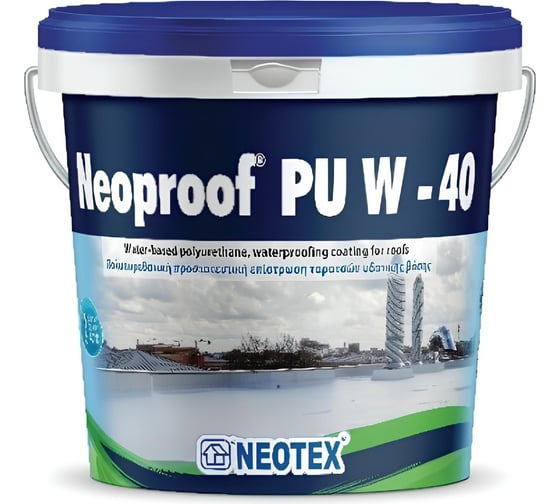 Изображение товара Полиуретановое гидроизоляционное покрытие на водной основе NEOTEX NEOPROOF PU W-40 13кг (белая) Ral 9003 12531800