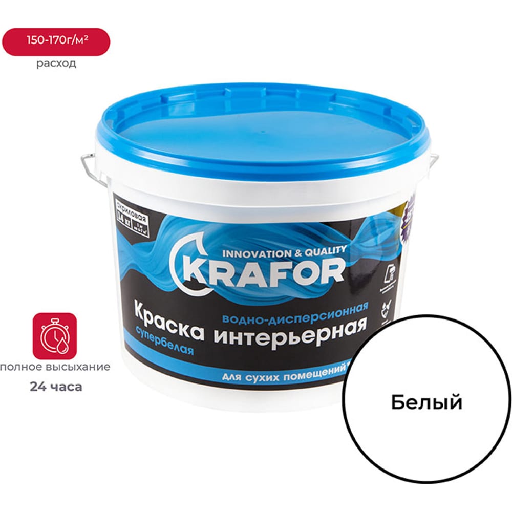 Интерьерная водно-дисперсионная краска KRAFOR водно дисперсионная белая 25 кг интерьерная краска шпатлер