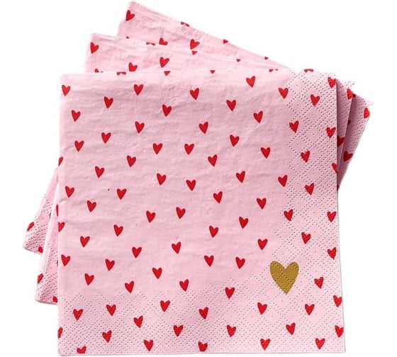 Изображение товара Бумажные салфетки EUROHOUSE 33x33 см, 3-слойные, Сердечки на розовом 20 шт АртБукет 37364