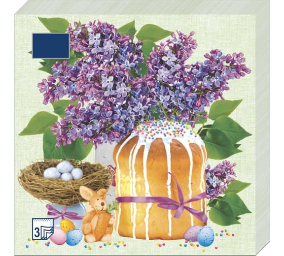 Изображение товара Бумажные салфетки EUROHOUSE 33x33 см, 3-слойные, Пасхальный кулич 20 шт 37670