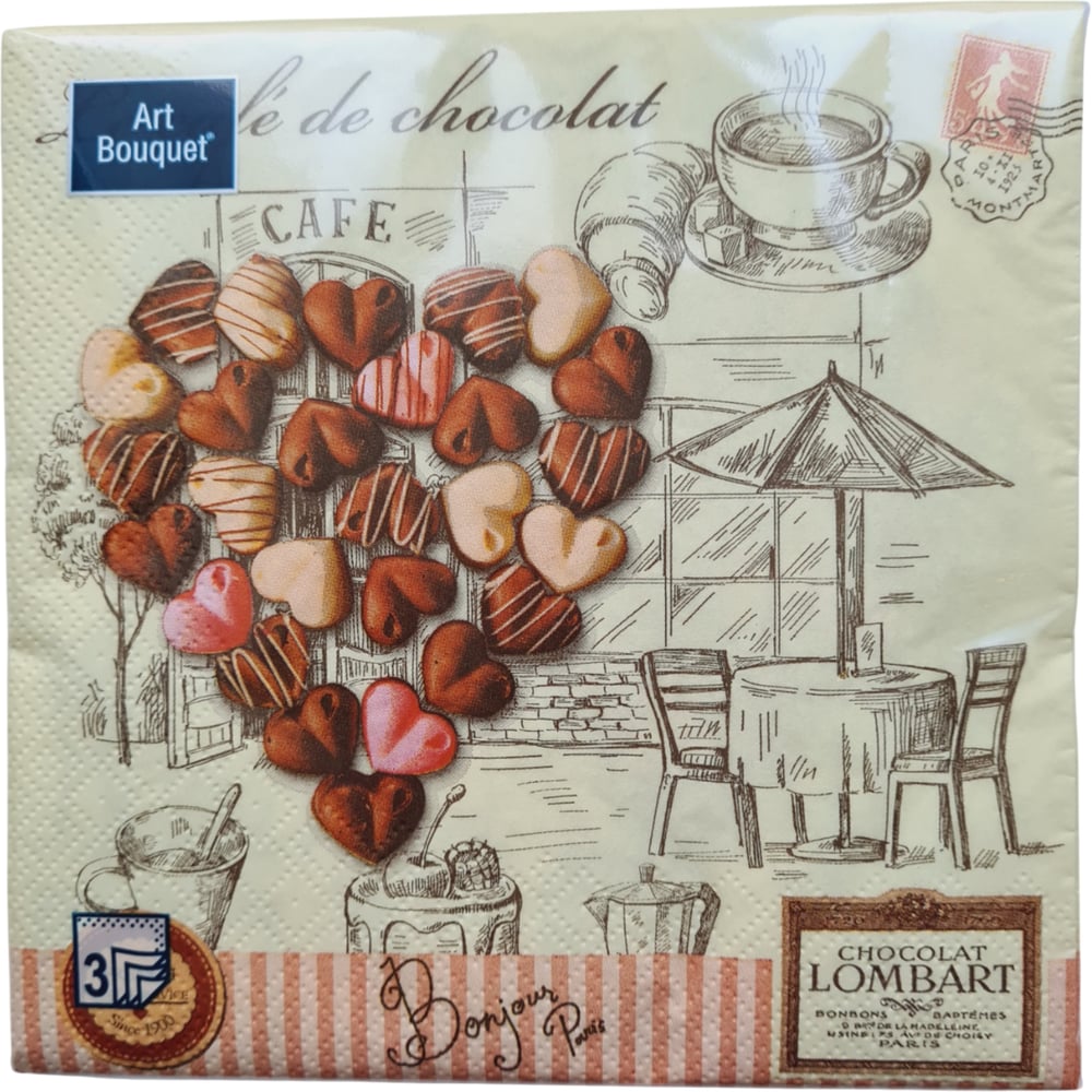 Изображение товара Бумажные салфетки EUROHOUSE Шоколадное сердце 33x33 см 3 слоя 20 шт