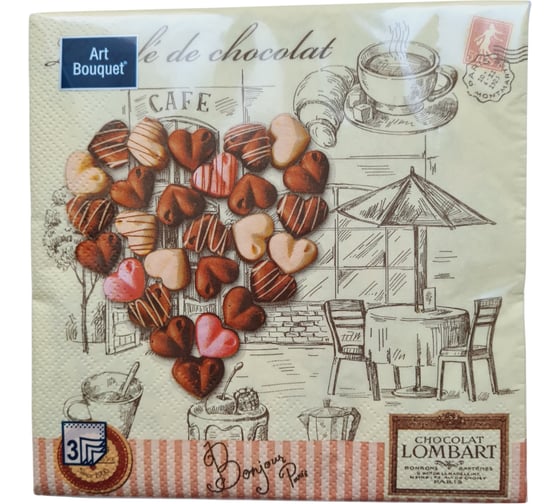 Изображение товара Бумажные салфетки EUROHOUSE Шоколадное сердце, Art Bouquet 33x33 см, 3-слойные 20 шт 37417