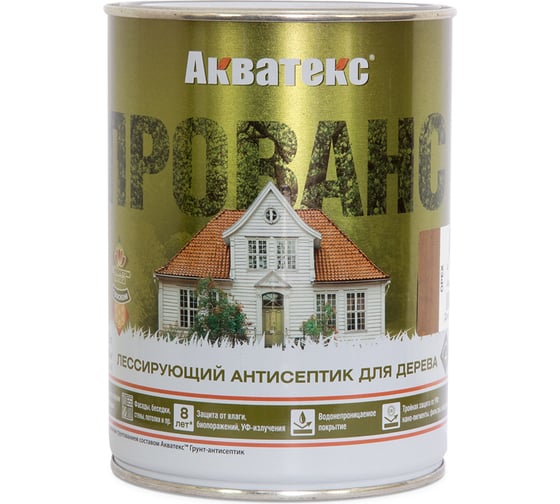 Изображение товара Антисептик для дерева АКВАТЕКС ПРОВАНС лессирующий, полуматовый, тик, 0.75 л 205713