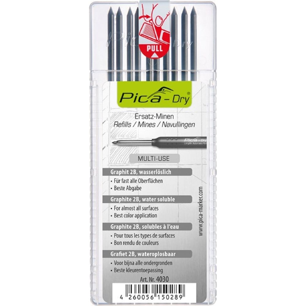 Изображение товара Набор грифелей PICA Graphite 10 шт. графитовые, 2B, в пенале 4030