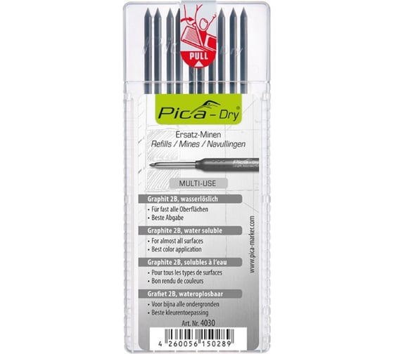 Изображение товара Набор грифелей PICA Graphite 10 шт. графитовые, 2B, в пенале 4030