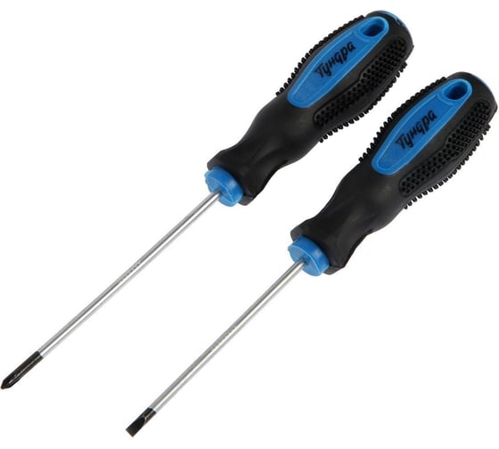 Изображение товара Набор отверток ТУНДРА сатин, магнит, двухкомпонентные рукоятки, PH0 и SL3x75 мм, 2 шт. 7635812