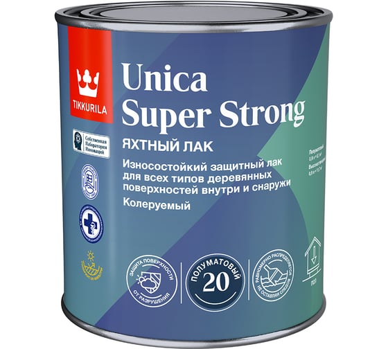 Изображение товара Универсальный лак Tikkurila UNICA SUPER STRONG EP полуматовый, 0.9 л 700014011