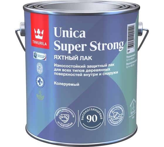 Изображение товара Универсальный лак Tikkurila UNICA SUPER STRONG EP высокоглянцевый, 2.7л 700014009