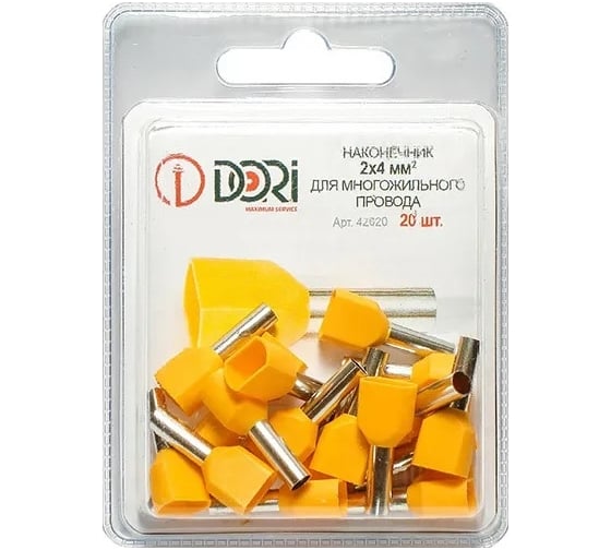 Изображение товара Втулочный изолированный наконечник (ншви-2) DORI 2x4мм2, l=8мм, 20шт 42020