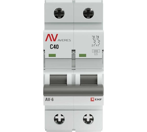 Изображение товара Автоматический выключатель EKF AV-6 2P 40A 6kA AVERES mcb6-2-40C-av