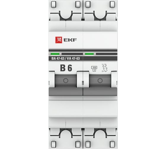 Изображение товара Автоматический выключатель EKF 2P 6А (В) 4,5kA ВА 47-63 PROxima mcb4763-2-06B-pro