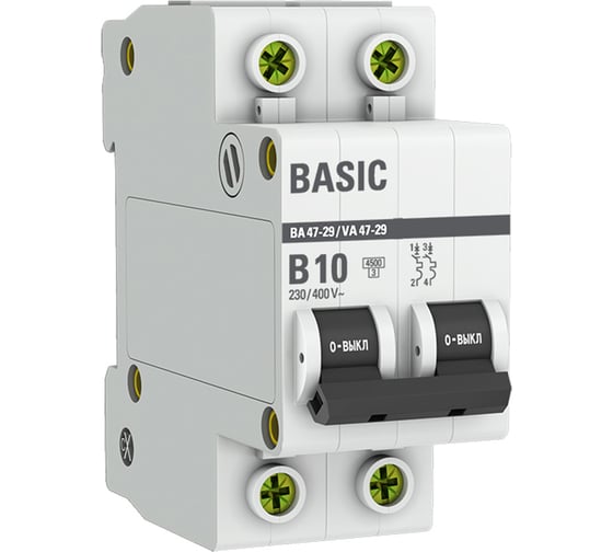 Изображение товара Автоматический выключатель EKF Basic ВА 47-29 2P, 10А, 4,5кА mcb4729-2-10-B