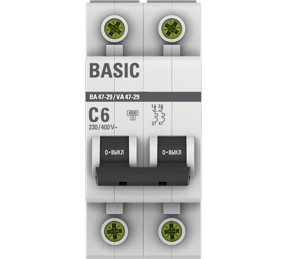 Изображение товара Автоматический выключатель EKF 2P 6А (C) 4,5кА ВА 47-29 Basic mcb4729-2-06C