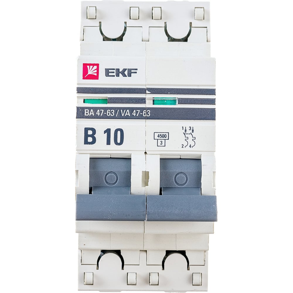 Изображение товара Автоматический выключатель EKF PROxima ВА 47-63 2P 10А 4,5kA для монтажа на DIN-рейку