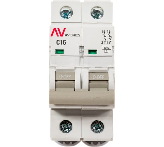 Изображение товара Автоматический выключатель EKF AVERES AV-6 2P, 16A, 6kA mcb6-2-16C-av