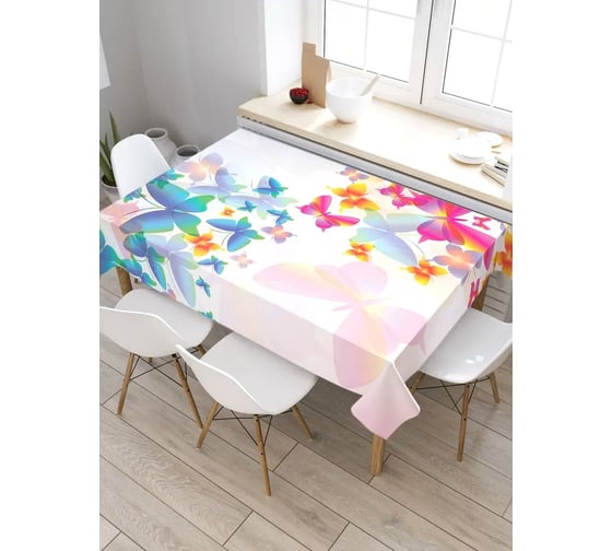 Изображение товара Скатерть прямоугольная из сатена JOYARTY Цветные бабочки tc_13587_120x145