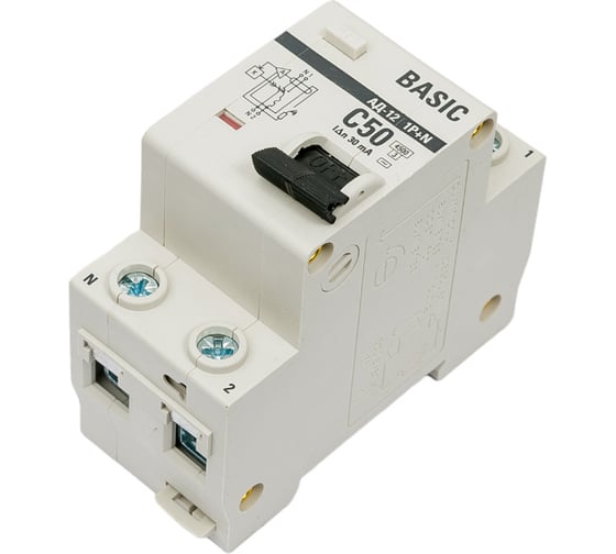 Изображение товара Дифференциальный автомат EKF Basic АД-12, 1P+N, 50А, 30мА, тип АС, характеристика C, электронный, 4,5кА, DA12-50-30-bas