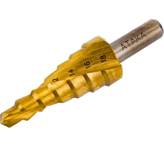 Изображение товара Сверло ступенчатое по металлу (7 ступеней; 6-18 мм) Атака 8090010